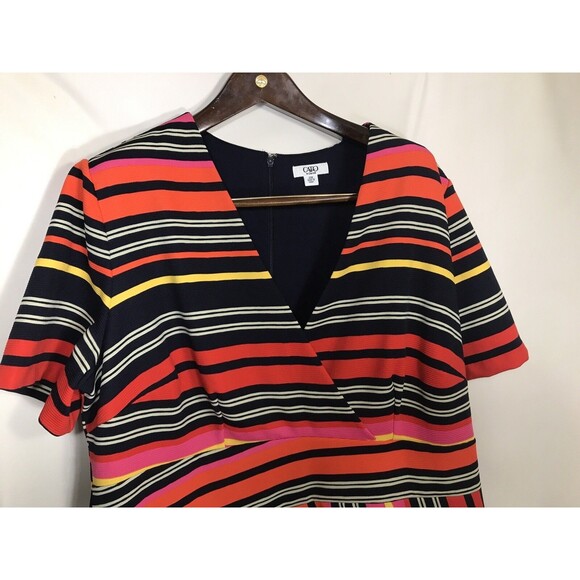 Cato Womens Black Orange Striped Short Sleeve Dress V-Neck Size 22w - Picture 5 of 8